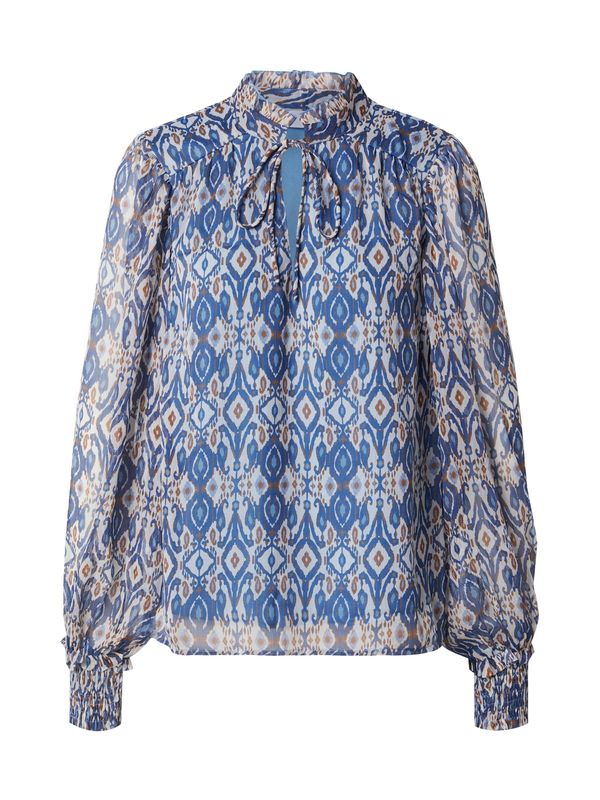 VILA VILA Bluza 'VISEFINA'  ecru / kraljevo modra / rjava