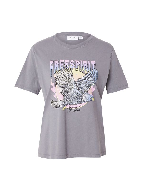 VILA VILA Majica 'VIROCK'  svetlo modra / siva / svetlo roza