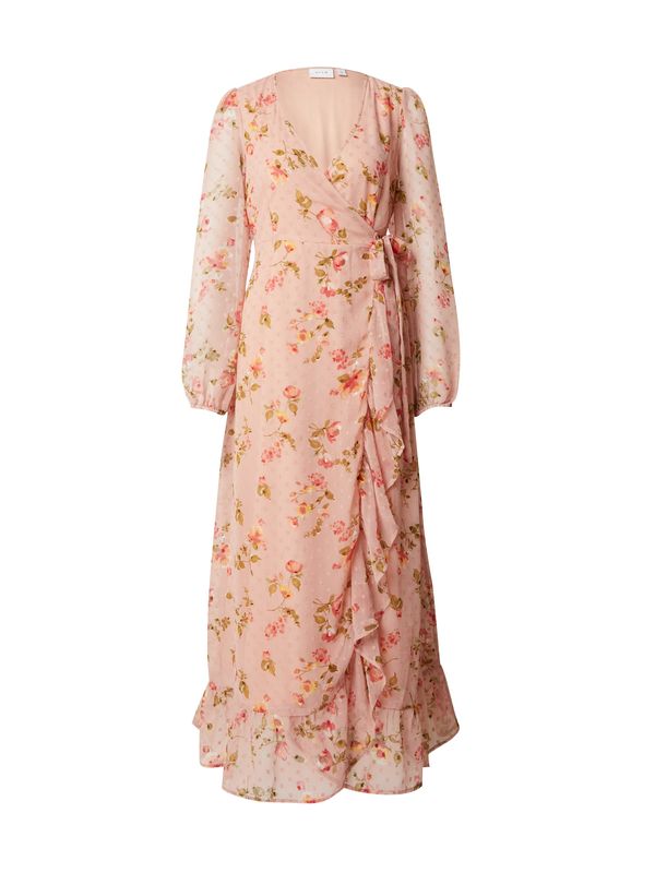 VILA VILA Obleka 'VIEDEE'  rumena / kaki / roza