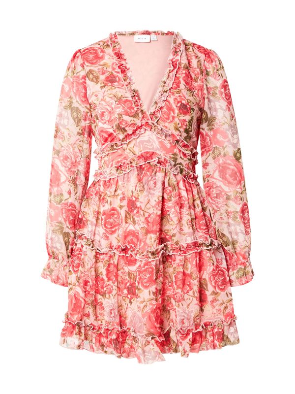 VILA VILA Obleka 'VIEMSA'  oliva / živo rdeča / svetlo rdeča / bela