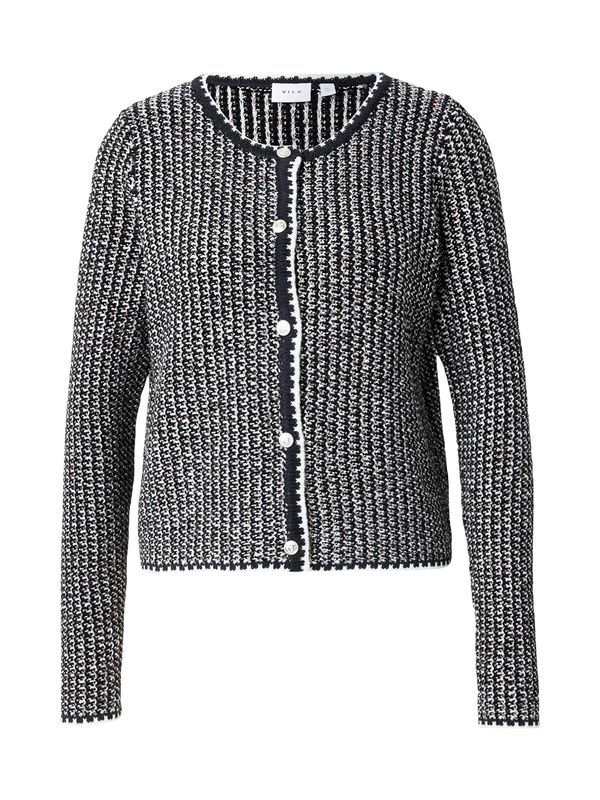 VILA VILA Pletena jopa  svetlo siva / črna / bela