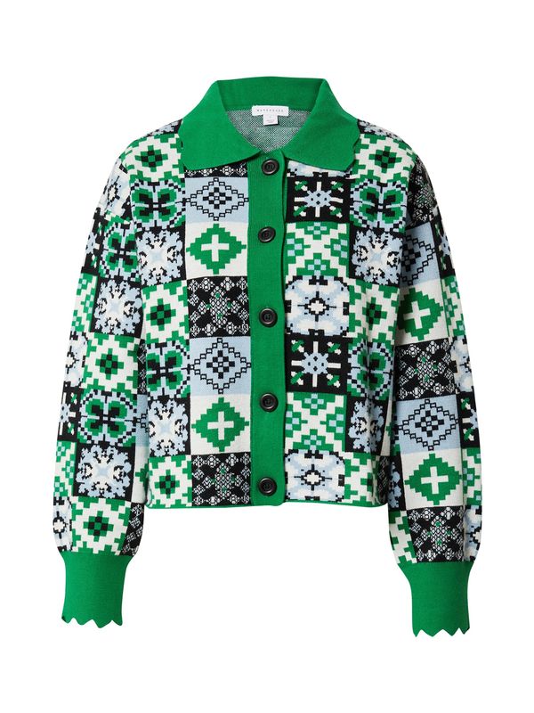 Warehouse Warehouse Pletena jopa  svetlo modra / travnato zelena / črna / bela