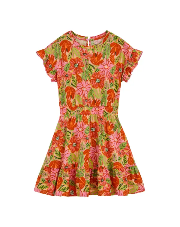 WE Fashion WE Fashion Obleka  temno zelena / svetlo oranžna / svetlo roza / rdeča