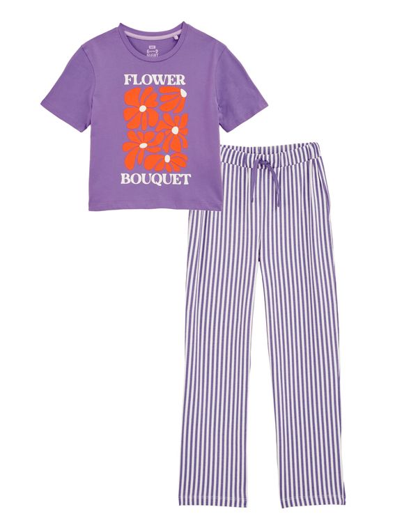 WE Fashion WE Fashion Pižama  lila / temno oranžna / off-bela