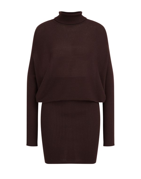 WE Fashion WE Fashion Pletena obleka  temno rjava