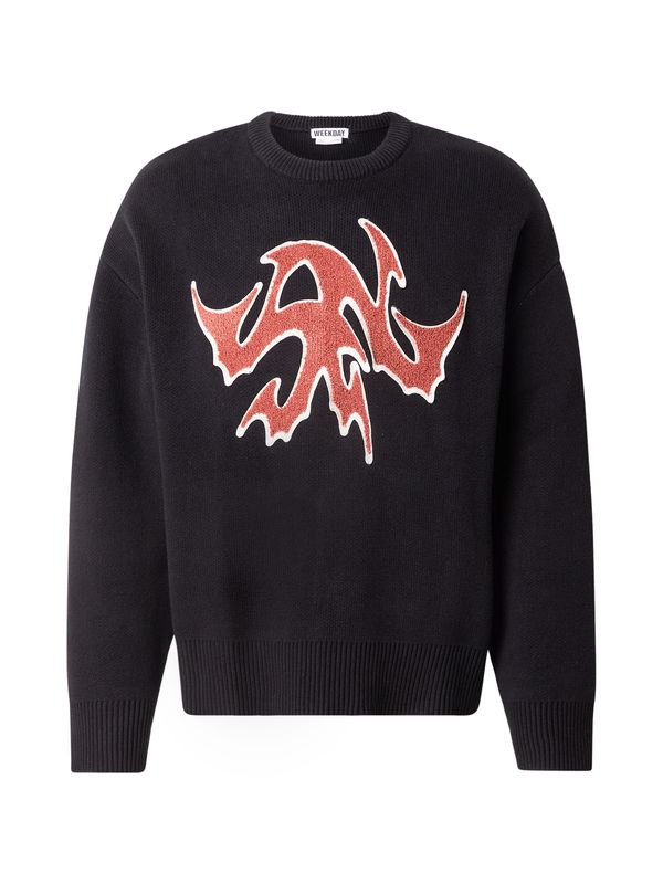 WEEKDAY WEEKDAY Pulover 'Cypher'  brusnica / črna / bela