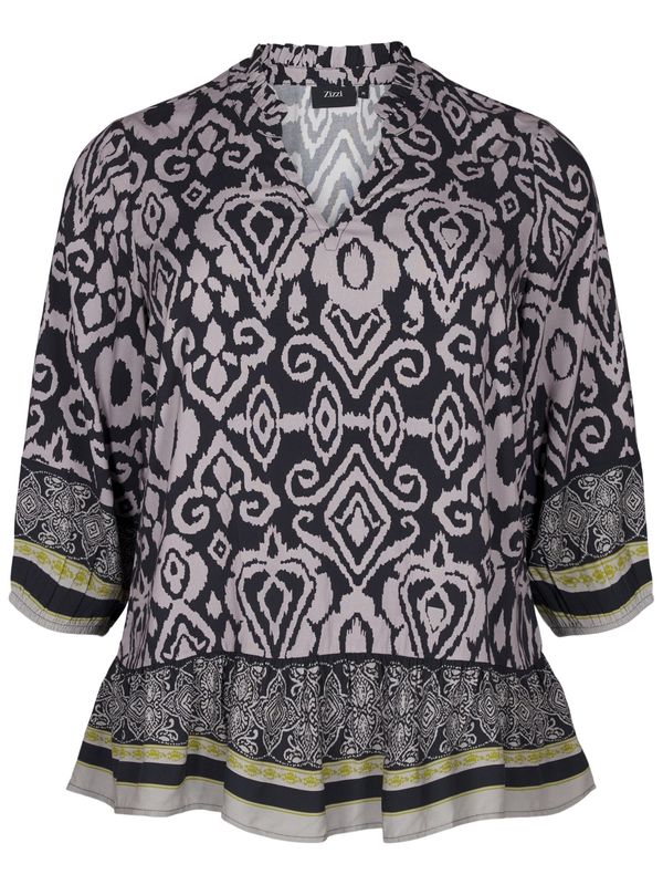 Zizzi Zizzi Bluza 'EBING'  svetlo siva / zelena / črna