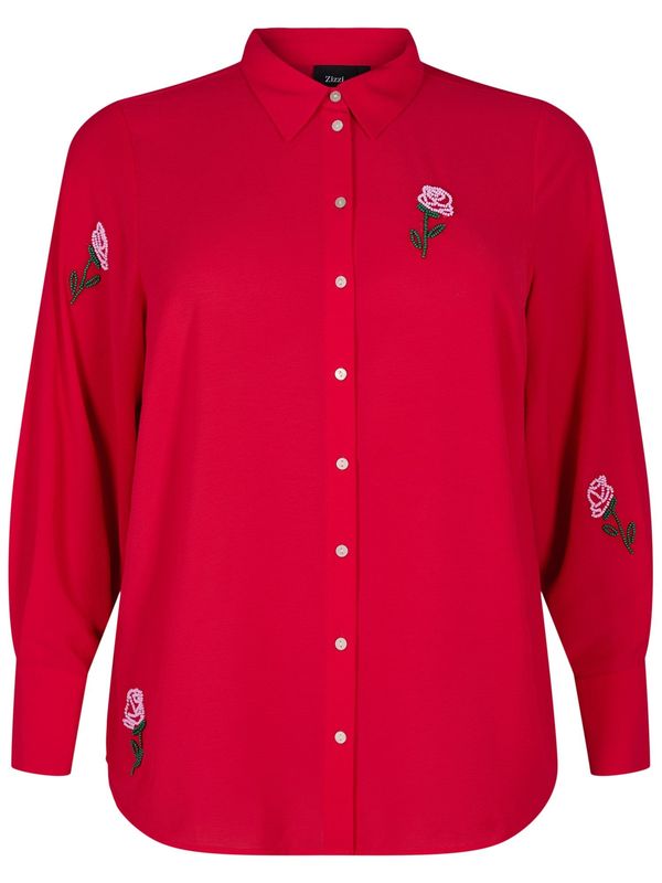 Zizzi Zizzi Bluza 'MPEARL'  temno zelena / staro roza / živo rdeča