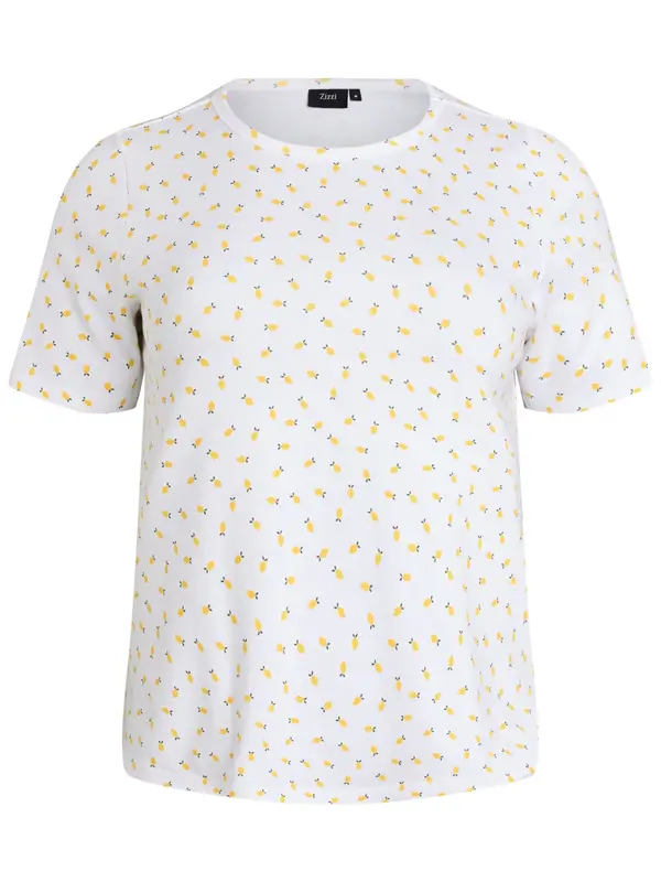 Zizzi Zizzi Majica 'Luna'  rumena / temno zelena / bela
