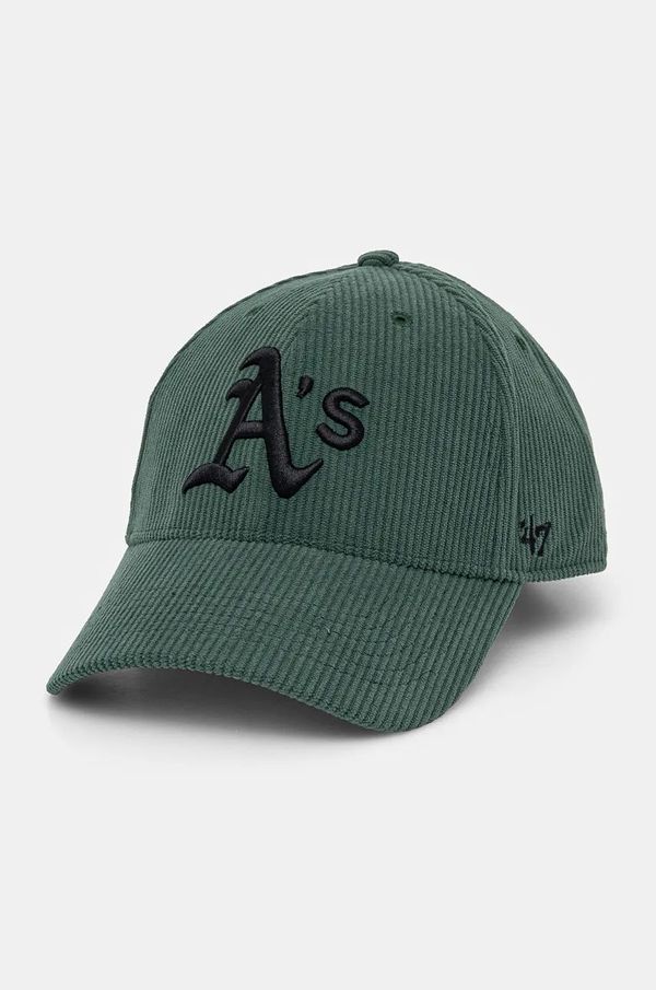 47 brand Baseball kapa iz rebrastega žameta 47 brand MLB Oakland Athletics zelena barva, B-THCKM18EWS-DG