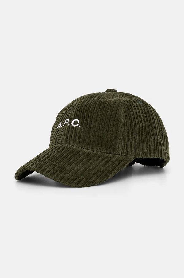 A.P.C. Baseball kapa iz rebrastega žameta A.P.C. casquette charlie zelena barva, COEZQ.M24069