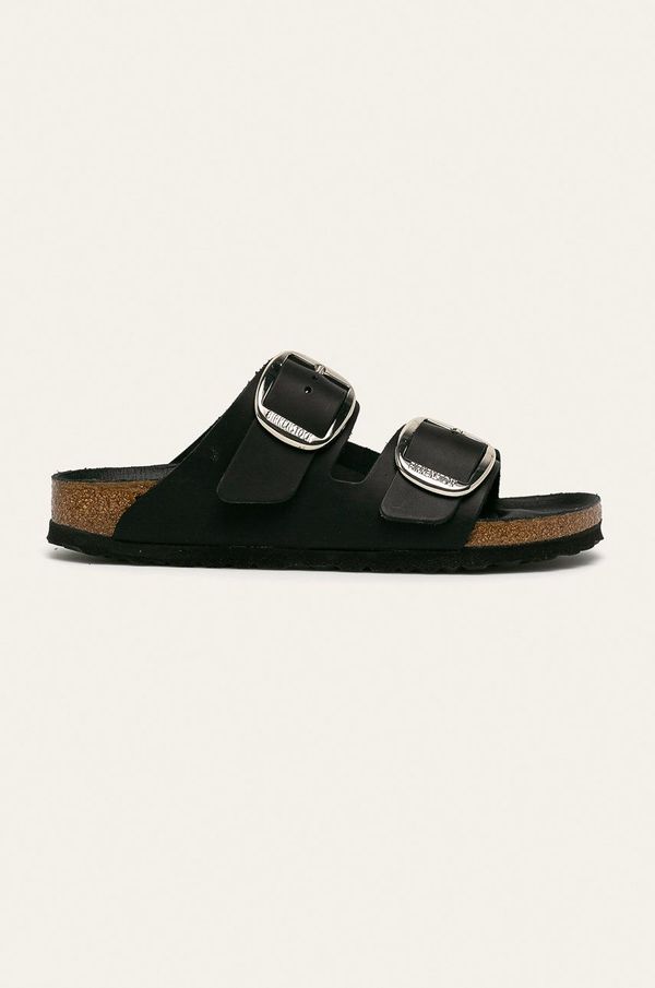 Birkenstock Birkenstock usnjeni natikači Arizona Big Buckle ženski, črna barva