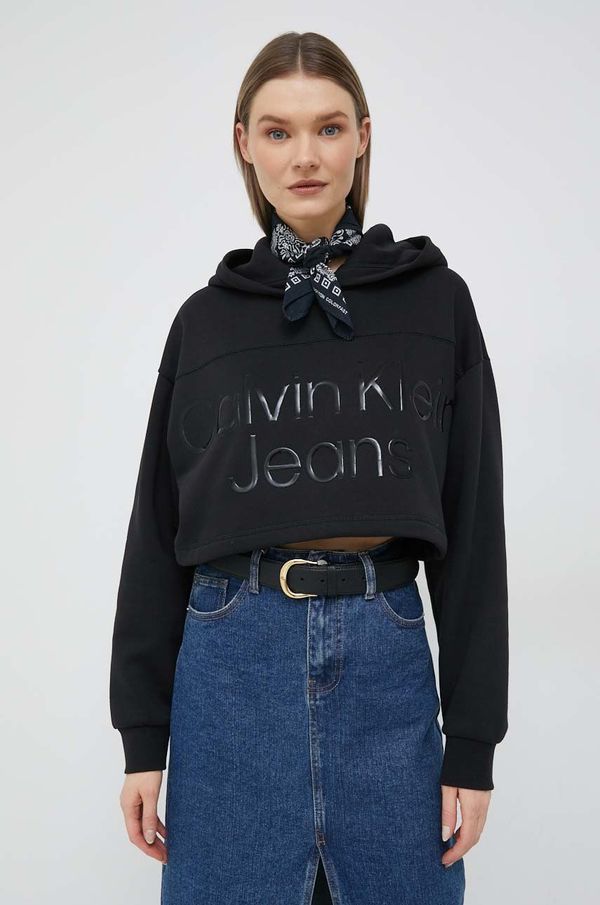 Calvin Klein Jeans Bluza Calvin Klein Jeans ženska, črna barva, s kapuco