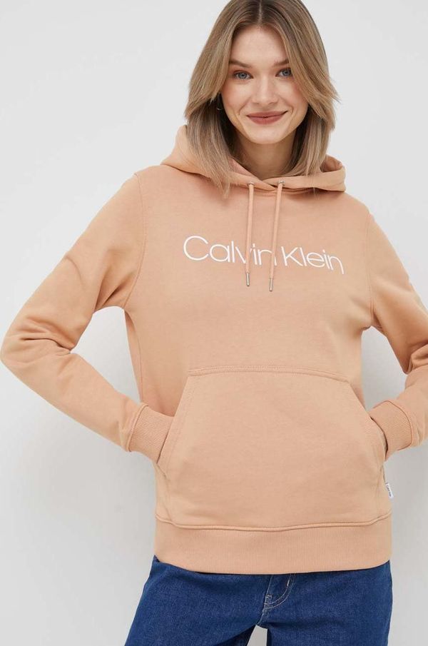 Calvin Klein Bluza Calvin Klein ženska, oranžna barva, s kapuco
