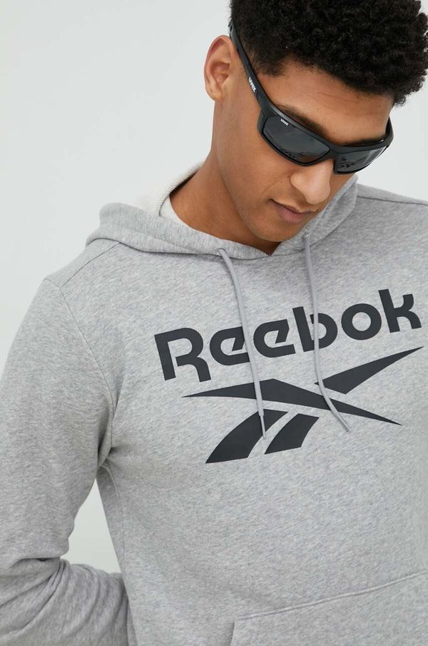 Reebok Bluza Reebok moška, siva barva, s kapuco