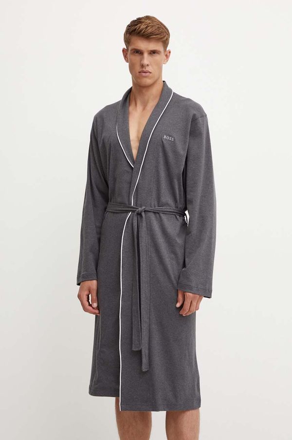 BOSS Bombažen kopalni plašč BOSS siva barva, 50522220