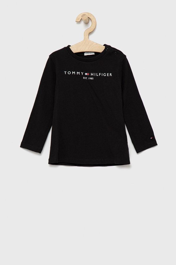 Tommy Hilfiger Bombažen otroški longsleeve Tommy Hilfiger črna barva