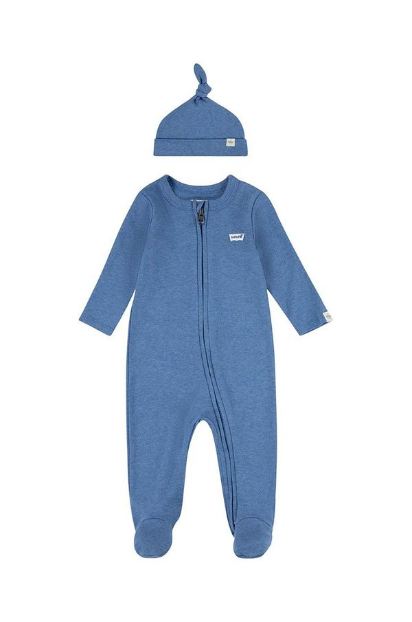 Levi's Bombažen pajac za dojenčka Levi's LVN FOOTED COVERALL & HAT SET