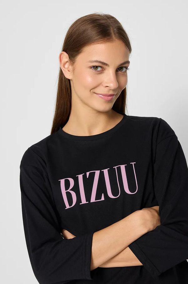 BIZUU Bombažen pižama longsleeve Bizuu SARA črna barva, PIŻAMA GÓRA SARA_CZARNY_AW24