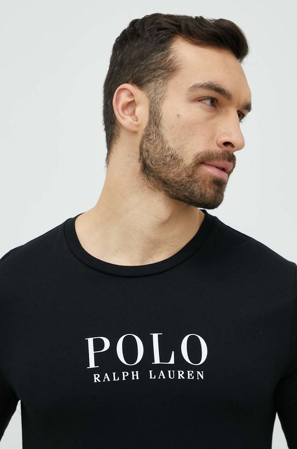 Polo Ralph Lauren Bombažen pižama longsleeve Polo Ralph Lauren črna barva