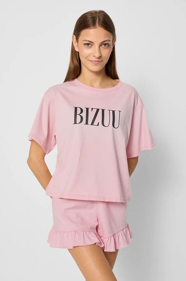 BIZUU Bombažen pižama t-shirt Bizuu ALEX roza barva, PIŻAMA GÓRA ALEX_RÓŻOWY_AW24