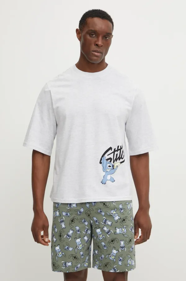 United Colors of Benetton Bombažen pižama t-shirt United Colors of Benetton LILO&STITCH siva barva, 30964M01Y