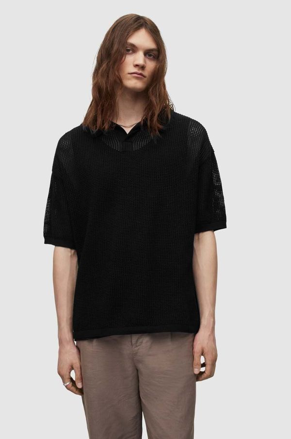 AllSaints Bombažen polo AllSaints črna barva