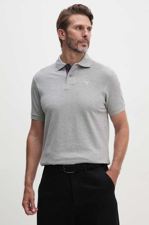 Barbour Bombažen polo Barbour Tartan Pique Polo siva barva, MML0012