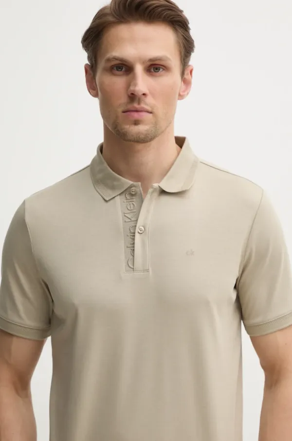 Calvin Klein Bombažen polo Calvin Klein bež barva, K10K114135