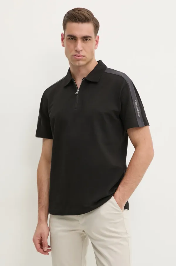 Calvin Klein Jeans Bombažen polo Calvin Klein Jeans črna barva, J30J327240