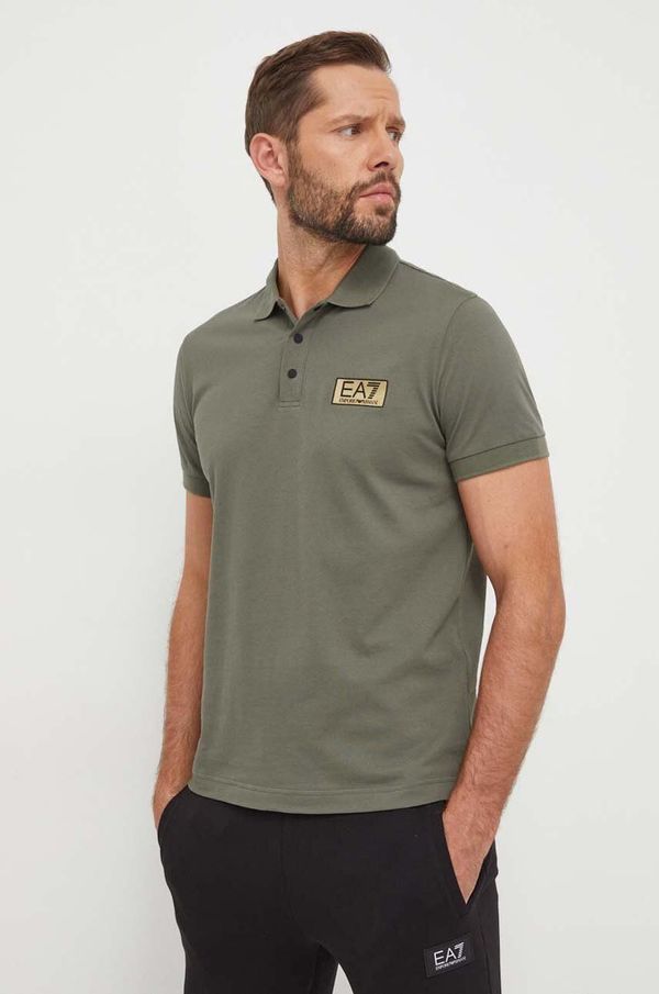 EA7 Emporio Armani Bombažen polo EA7 Emporio Armani zelena barva