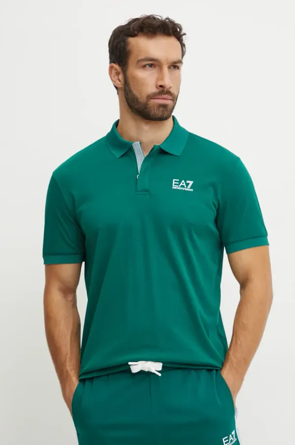 EA7 Emporio Armani Bombažen polo EA7 Emporio Armani zelena barva, PJOLZ.6DPF09