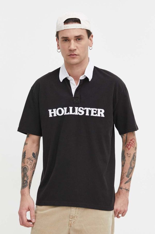 Hollister Co. Bombažen polo Hollister Co. črna barva