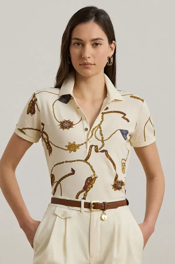 Lauren Ralph Lauren Bombažen polo Lauren Ralph Lauren ženski, bela barva, 200957609