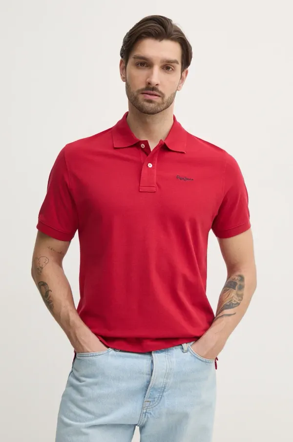 Pepe Jeans Bombažen polo Pepe Jeans ESSENTIAL POLO CONTRAST LOGO moški, rdeča barva, PM542298