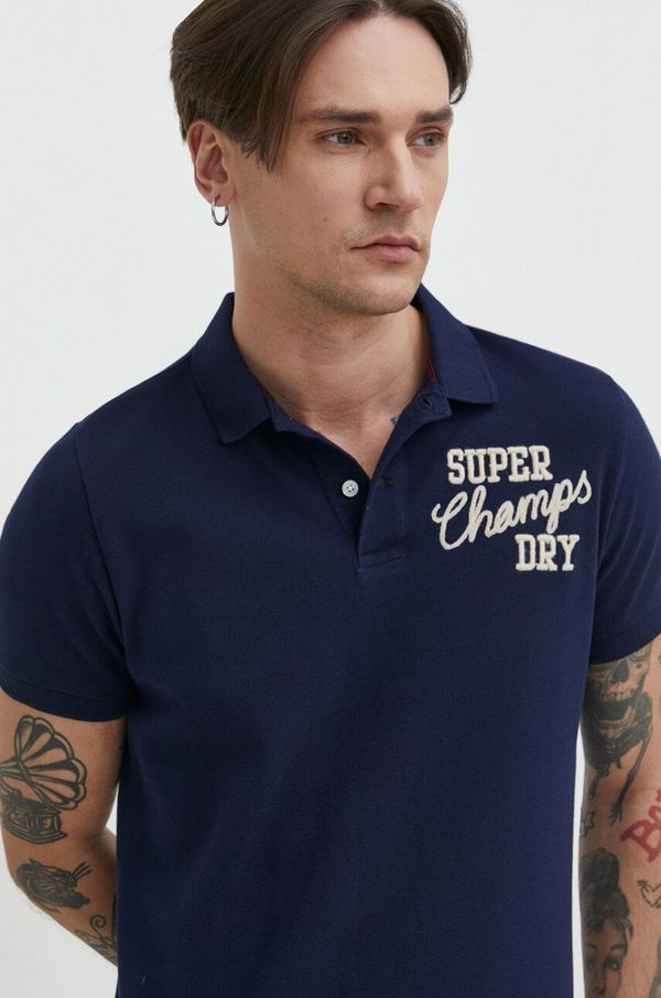 Superdry Bombažen polo Superdry mornarsko modra barva