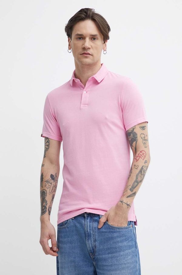 Superdry Bombažen polo Superdry roza barva