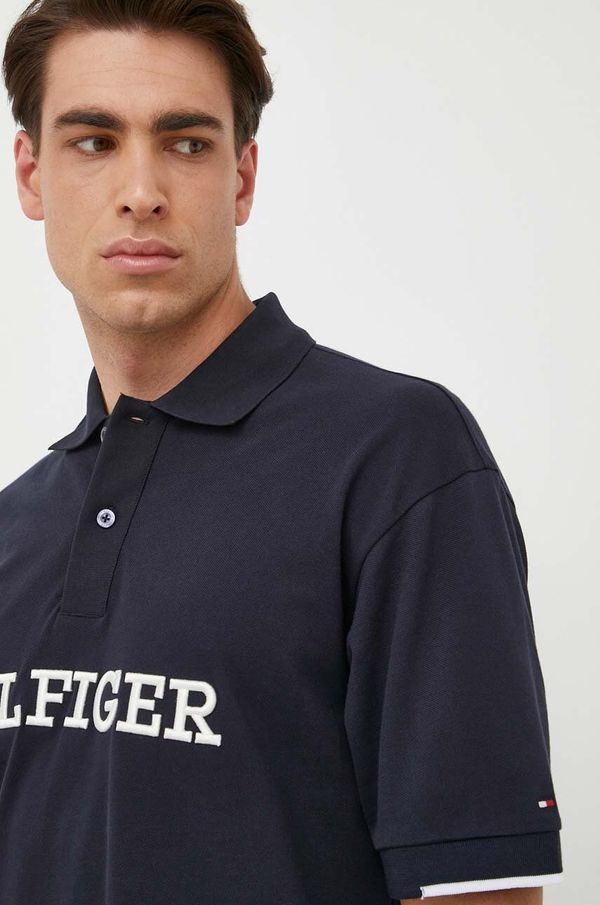 Tommy Hilfiger Bombažen polo Tommy Hilfiger mornarsko modra barva