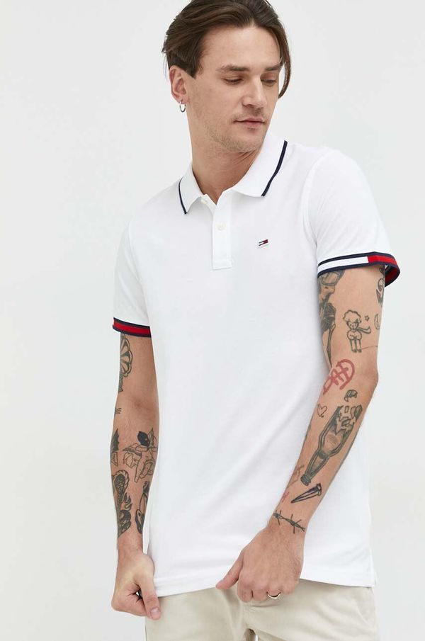 Tommy Jeans Bombažen polo Tommy Jeans bela barva