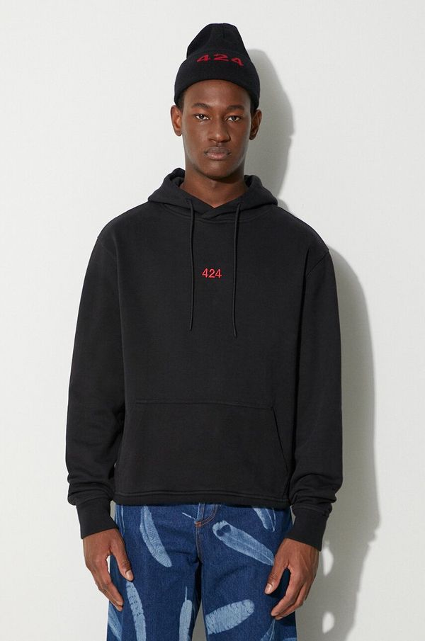 424 Bombažen pulover 424 moška, črna barva, s kapuco