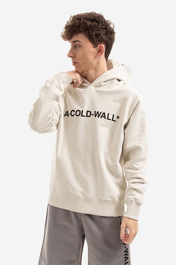 A-COLD-WALL* Bombažen pulover A-COLD-WALL* Essential Logo Hoodie moški, bež barva, s kapuco