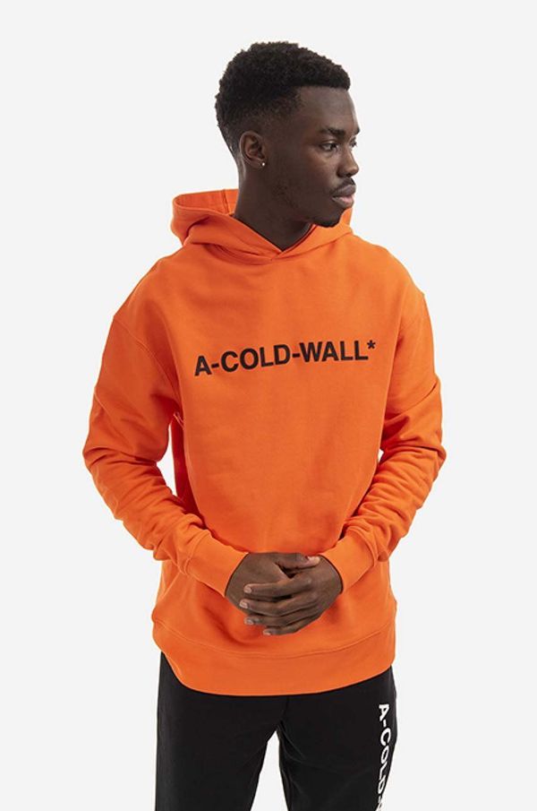 A-COLD-WALL* Bombažen pulover A-COLD-WALL* Essential Logo Hoodie moški, oranžna barva, s kapuco