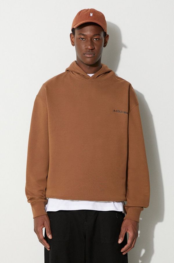 A-COLD-WALL* Bombažen pulover A-COLD-WALL* moška, rjava barva, s kapuco