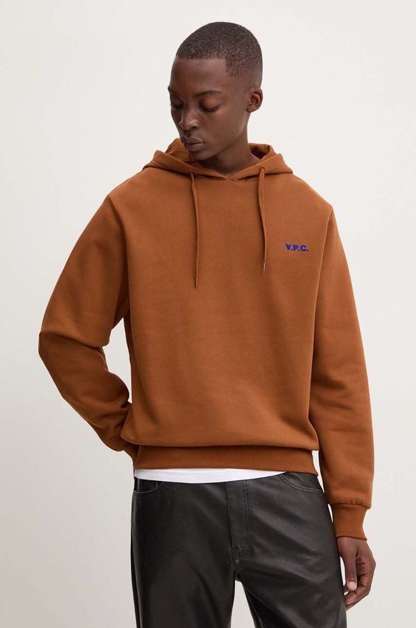 A.P.C. Bombažen pulover A.P.C. hoodie boxy petit vpc moški, rjava barva, s kapuco, COHBR.H27917