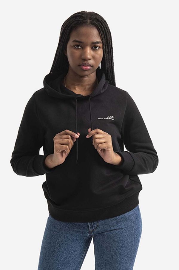 A.P.C. Bombažen pulover A.P.C. Hoodie Item F ženski, črna barva, s kapuco