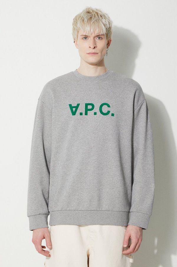 A.P.C. Bombažen pulover A.P.C. Sweat Eliot moški, siva barva, COFDX.H27836.PLB