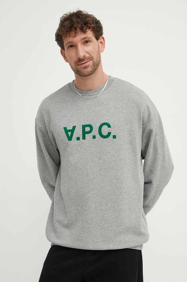 A.P.C. Bombažen pulover A.P.C. Sweat Eliot moški, siva barva, COFDX.H27836.PLB