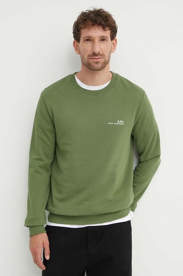 A.P.C. Bombažen pulover A.P.C. sweat item moški, zelena barva, COFBQ-H27608