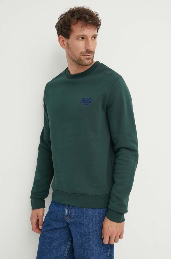 A.P.C. Bombažen pulover A.P.C. Sweat Rider moški, zelena barva, COGVG.H27699.KAG