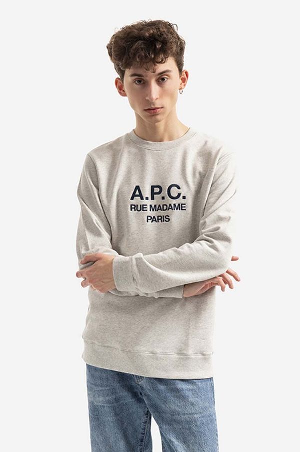 A.P.C. Bombažen pulover A.P.C. Sweat Rufus moški, siva barva